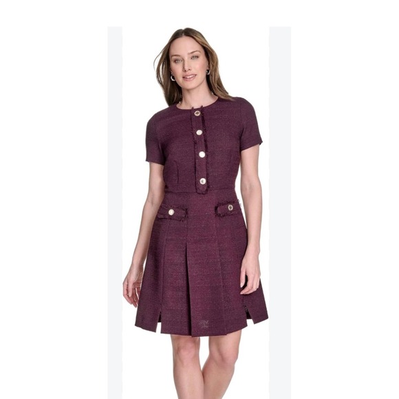 Tommy Hilfiger Dresses & Skirts - tommy hilfiger tweed dress 4 nwt gold button purple fringe work sheath preppy